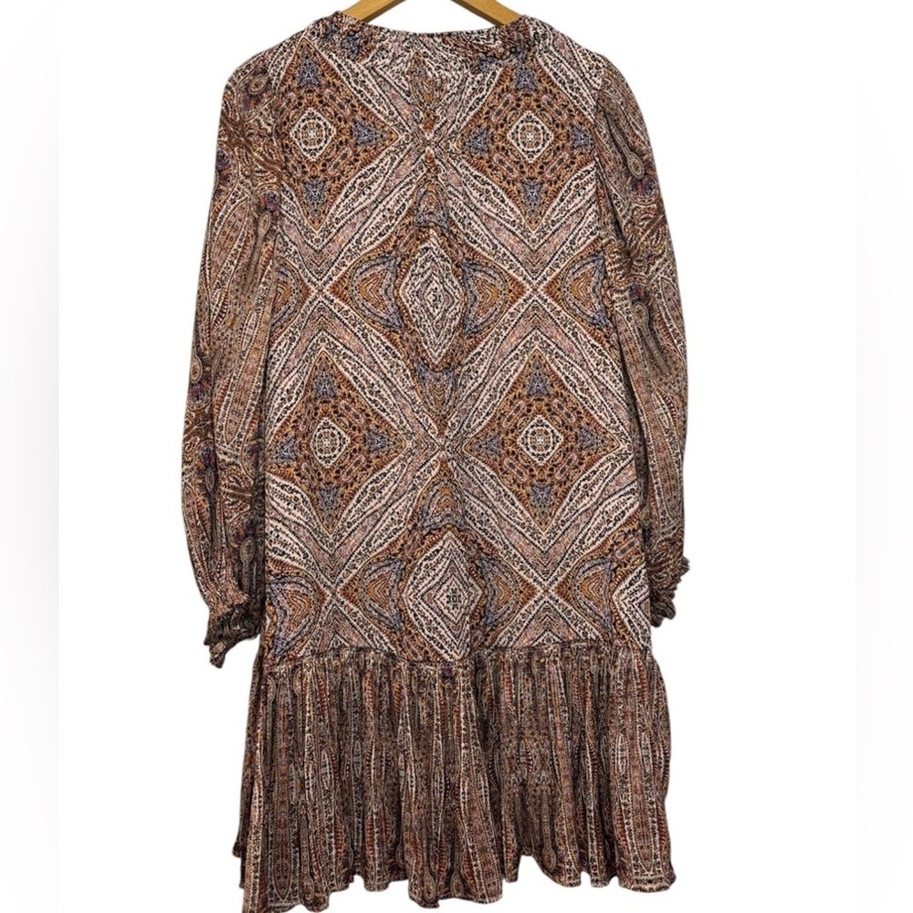 Anthropologie Paisley Medallion Tiered Ruffle Mini Shift Dress Womens SP Brown - Picture 5 of 7